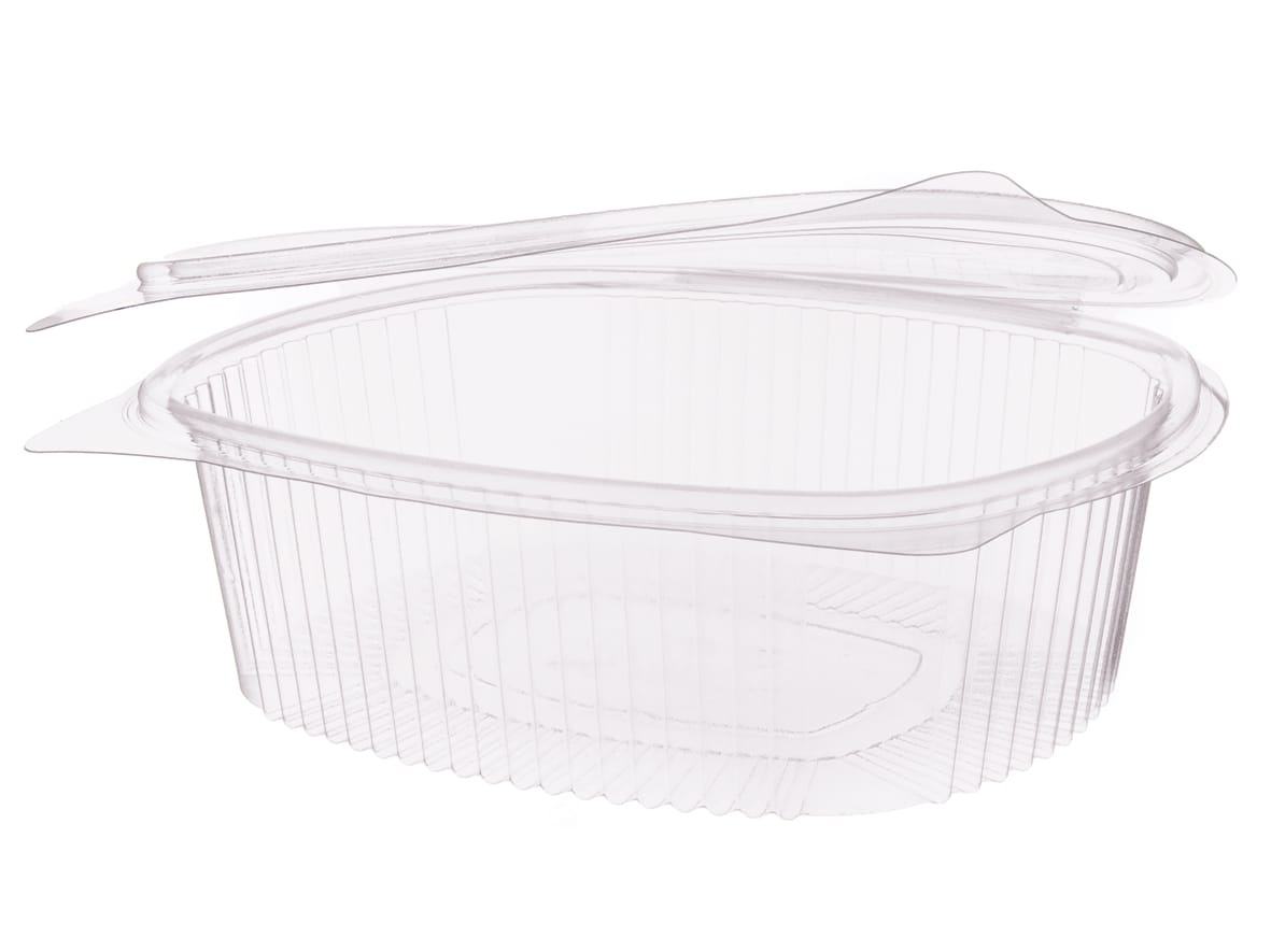 Salat Klappbox oval rPET hochtransparent, 193 x 163 x 59 mm (1500 ml)