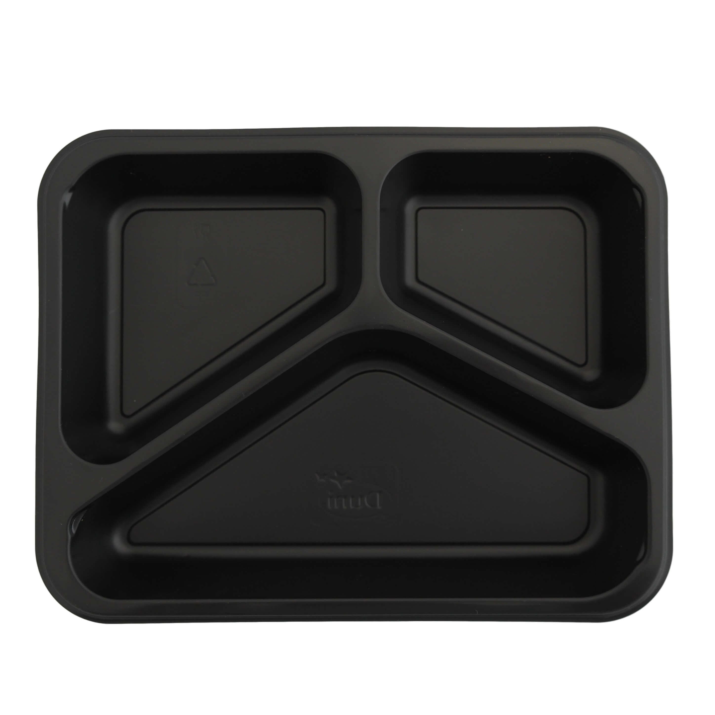 Siegelschale PP schwarz, (Caterline) 3-geteilt 227 x 178 x 32 mm (350/225/170 ml)