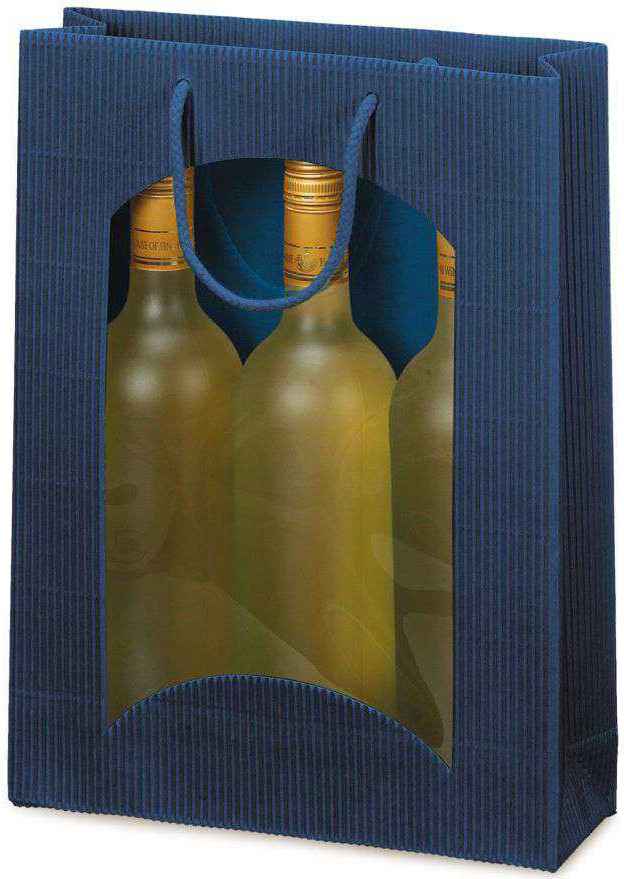Geschenktüten offene Welle mit Fenster 3er Wein/Sekt Dunkelblau