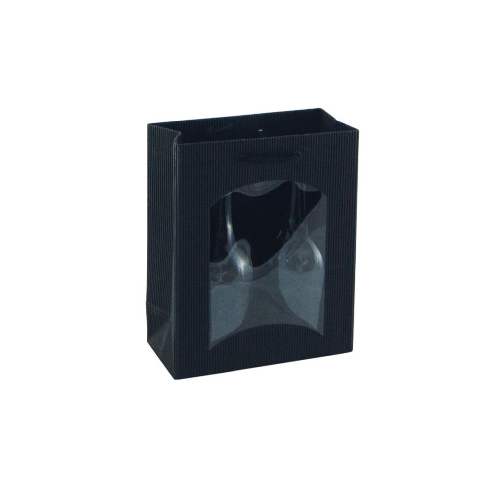 Geschenktüten offene Welle, Kordel und Folienfenster, 175 x 85 x 210 mm, schwarz