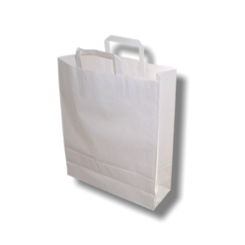 Papiertüten weiß, Flachhenkel, Kraftpapier, 320 + 120 x 400 mm