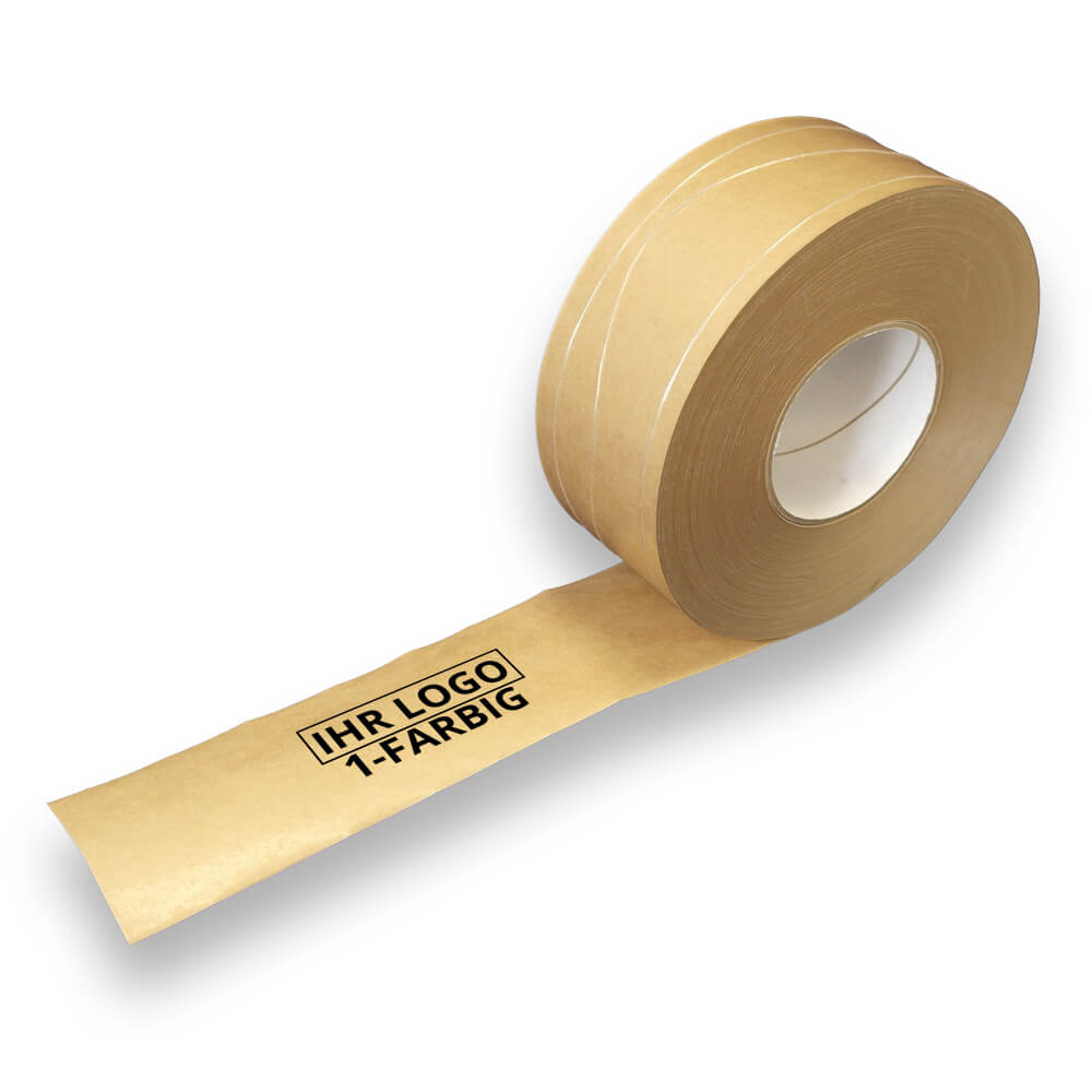 Nassklebeband Fadenverstärkt Stärkeleim individuell bedruckt braun, 70 mm x 200 m, 1-farbig