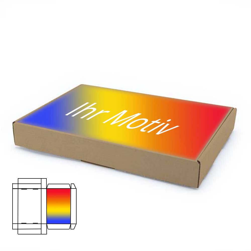 350 x 250 x 50 mm Maxibrief Karton, (Außenmaß) mit Digitaldruck 1-seitig bedruckt vollflächig bedruckt