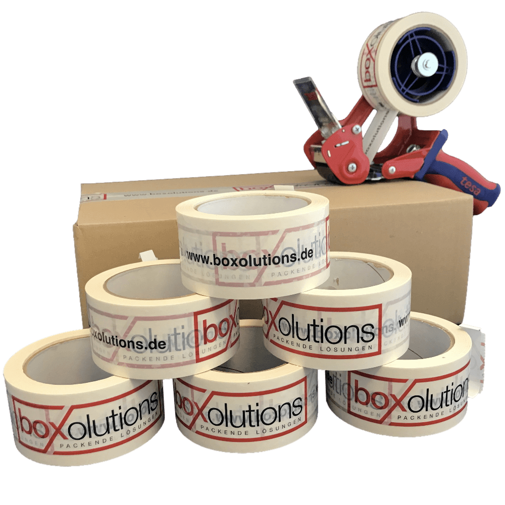 PVC Klebeband weiß, individuell bedruckt, Naturkautschuk, 50 mm x 66 m, 33 µ, 2-farbig