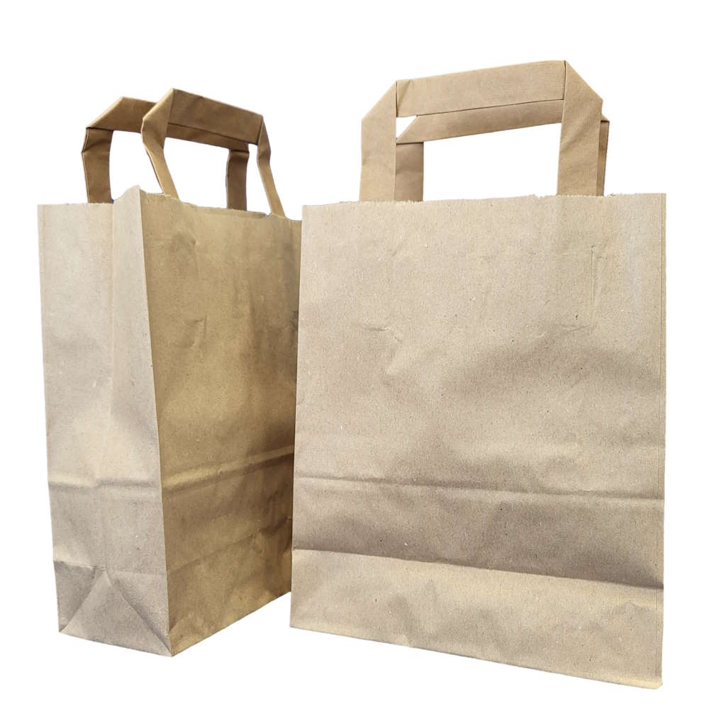 Papiertüten mit Flachhenkel, braun, 70 g/m² 18 + 8 x 22 cm