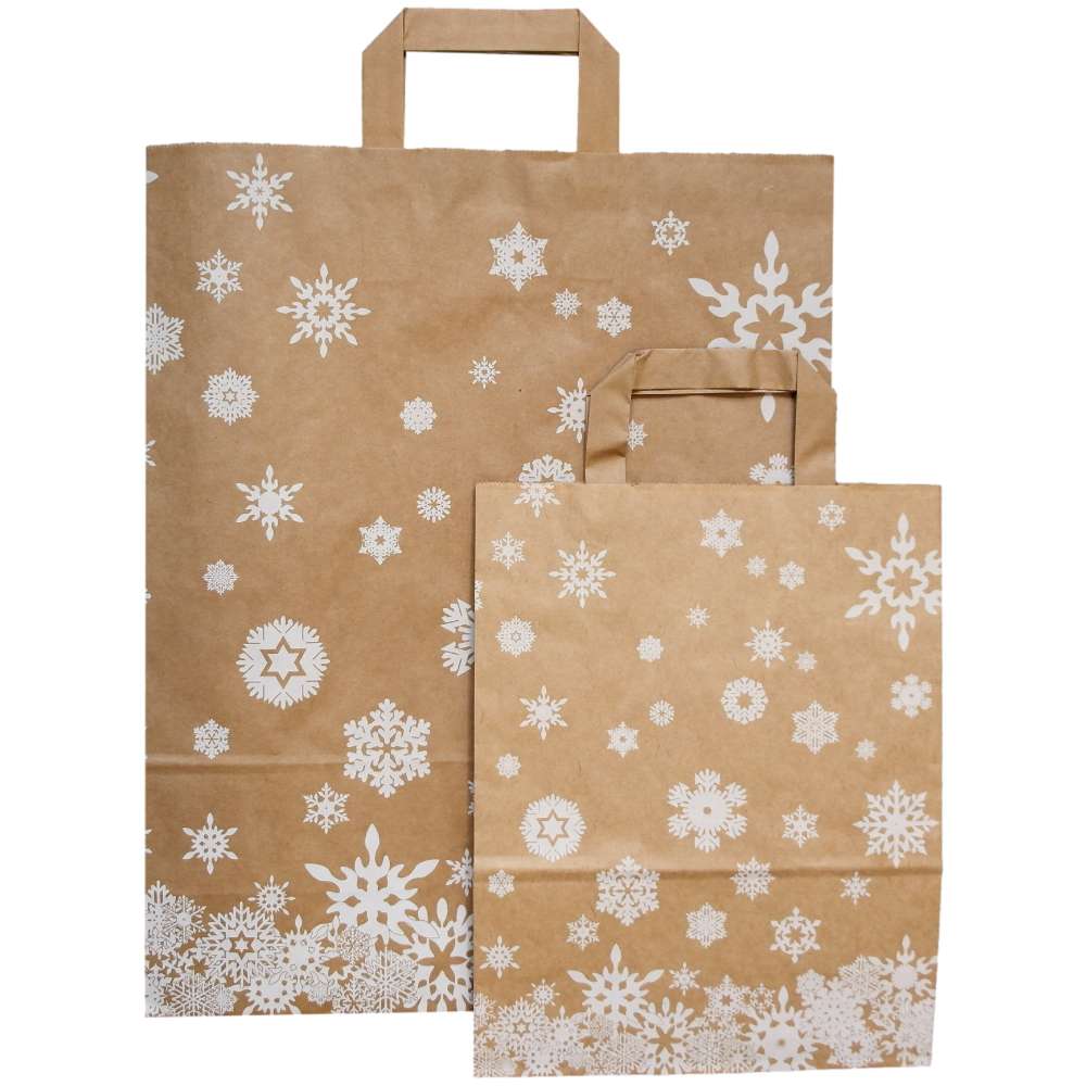 Braune Kraft Papiertragetasche *Schneekristall* 220 + 110 x 280 mm