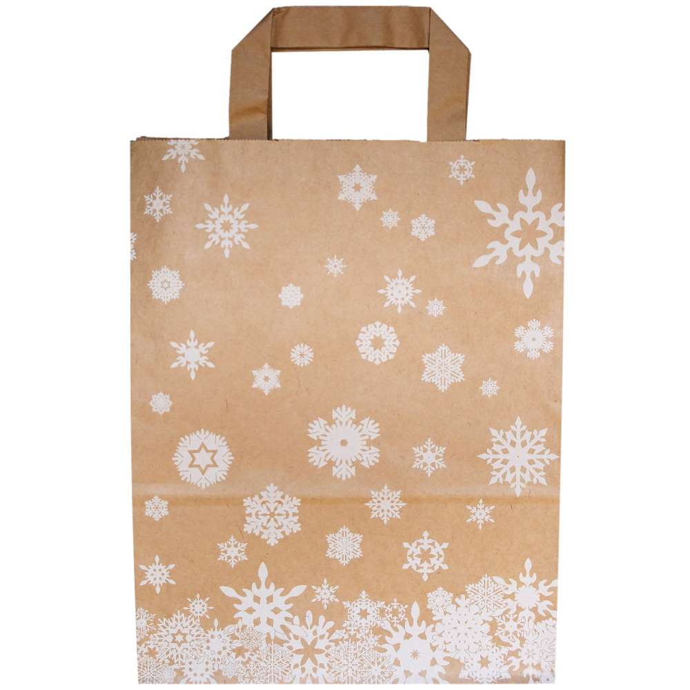Braune Kraft Papiertragetasche *Schneekristall* 220 + 110 x 280 mm