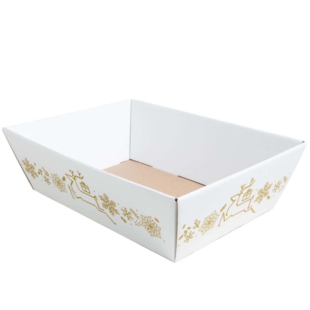 Präsentkorb viereckig 200 x 275 x 80 mm Winter Weiß-Gold