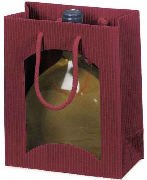 Geschenktüten offene Welle mit Fenster 1er Bocksbeutel bordeaux