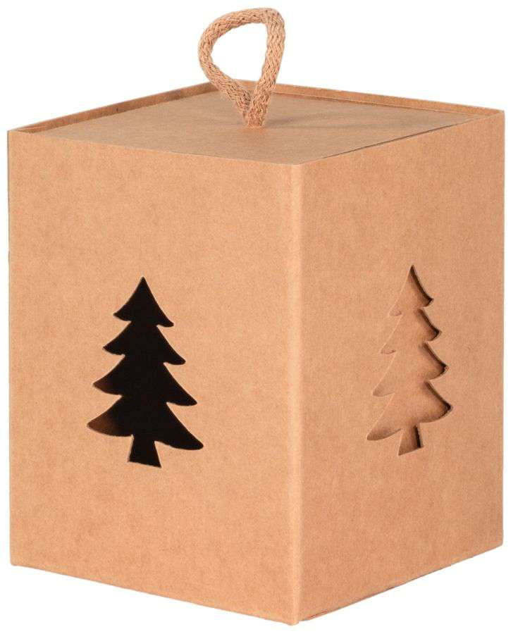 Geschenkbox Allrounder Natur mit Stoffhenkel und Fenster "Tannenbaum" 100 x 100 x 120 mm