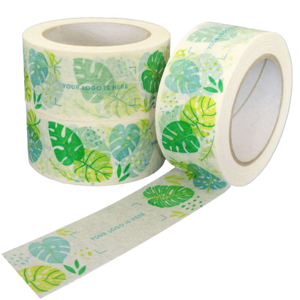 Papierklebeband weiß, individuell bedruckt, Naturkautschuk, 50 mm x 50 m, 90 µ, 3-farbig