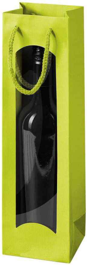 Geschenktüten Streifenprägung mit Fenster 1er Wein/Sekt Limette