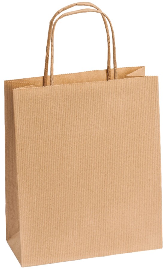 Einkaufstasche Kraftpapier gerippt 180 x 80 x 220 mm braun