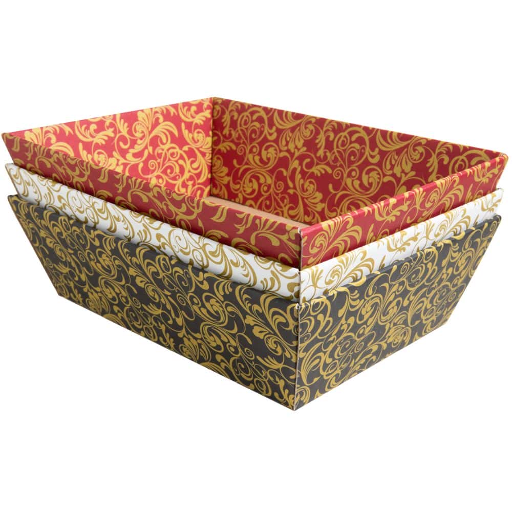 Präsentkorb viereckig 200 x 275 x 80 mm Weiß-Gold