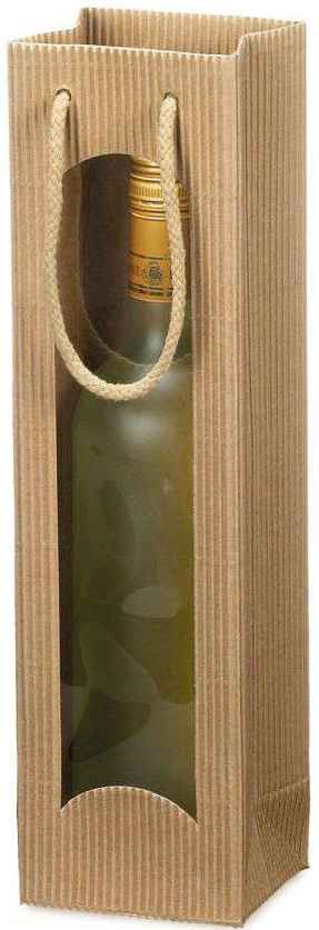 Geschenktüten offene Welle mit Fenster 1er Wein/Sekt Natur