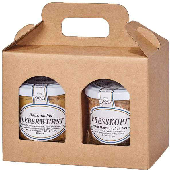 Geschenkbox Gourmet Natur mit Tragegriff und Fenster Duo