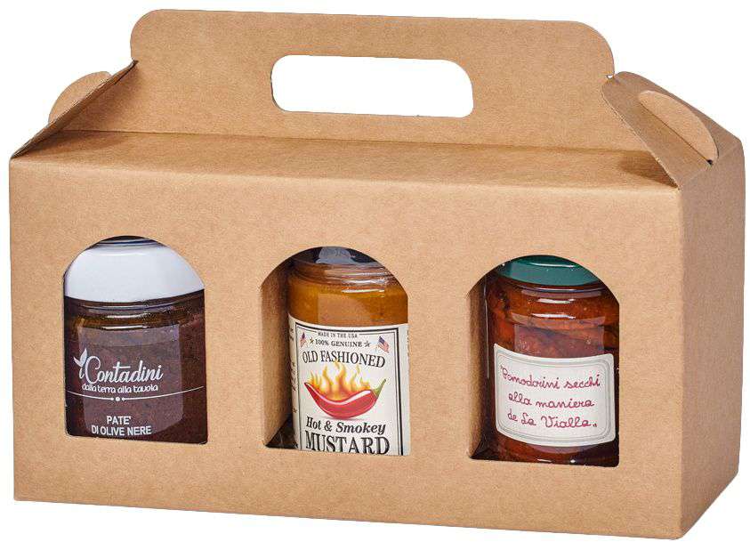 Geschenkbox Gourmet Natur mit Tragegriff und Fenster Trio