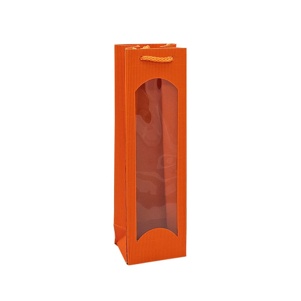Geschenktüten offene Welle, Kordel und Folienfenster, 100 x 85 x 360 mm, orange