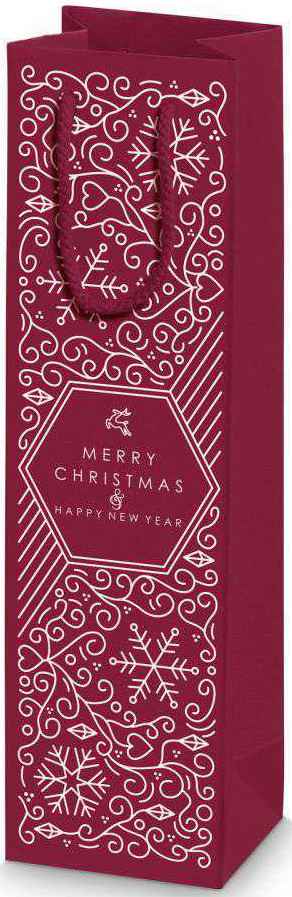 Geschenktüten Weihnachten, weinrot "Snowflake" 1er Wein/Sekt
