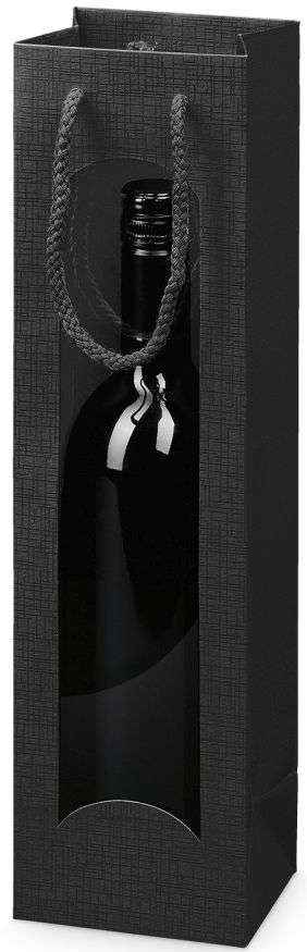 Geschenktüten Strukturprägung mit Fenster 1er Wein/Sekt Schwarz