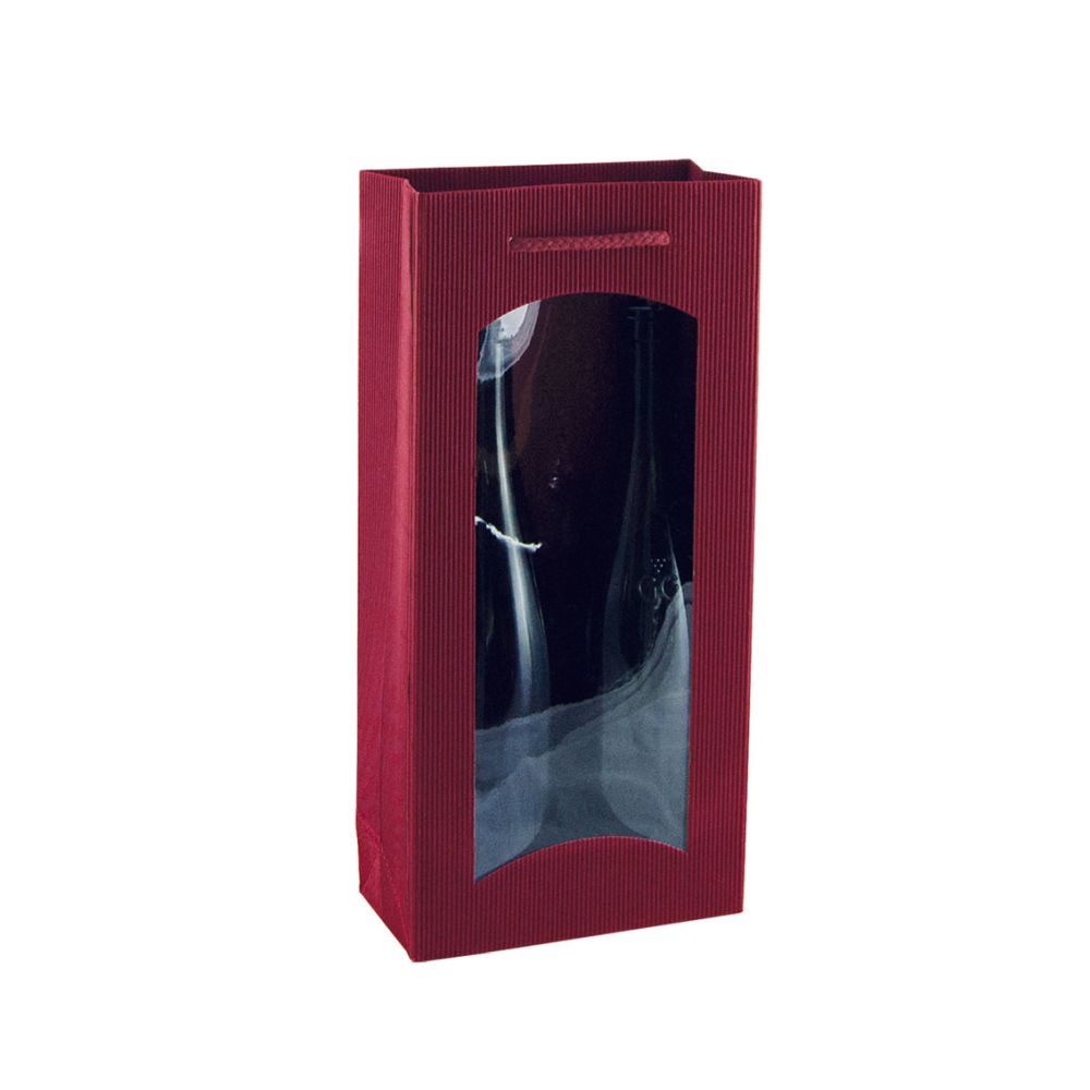 Geschenktüten offene Welle, Kordel und Folienfenster, 170 x 85 x 360 mm, bordeaux
