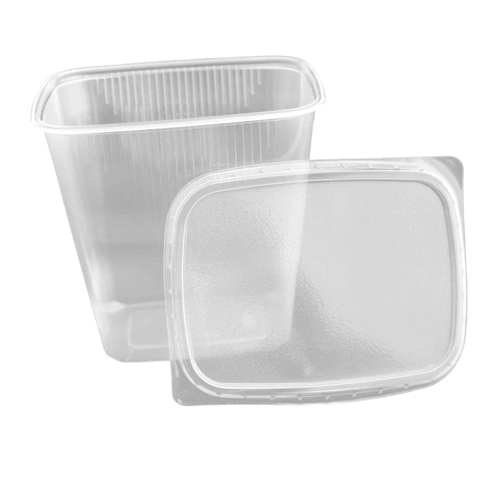 transparenter Feinkostbecher eckig, Kombipack mit Deckel PP, 500 ml (108 x 81 x 103 mm)