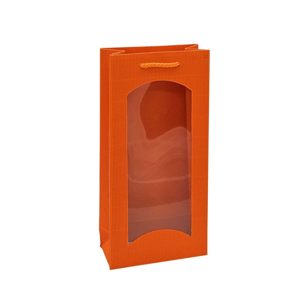 Geschenktüten offene Welle, Kordel und Folienfenster, 170 x 85 x 360 mm, orange