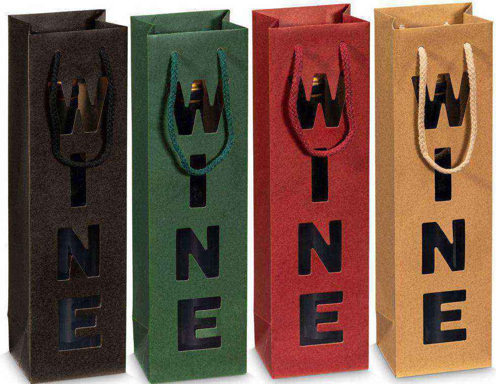 Geschenktüten "Win(e)dow" mit Fenster 1er Wein/Sekt, 4er Set bunt