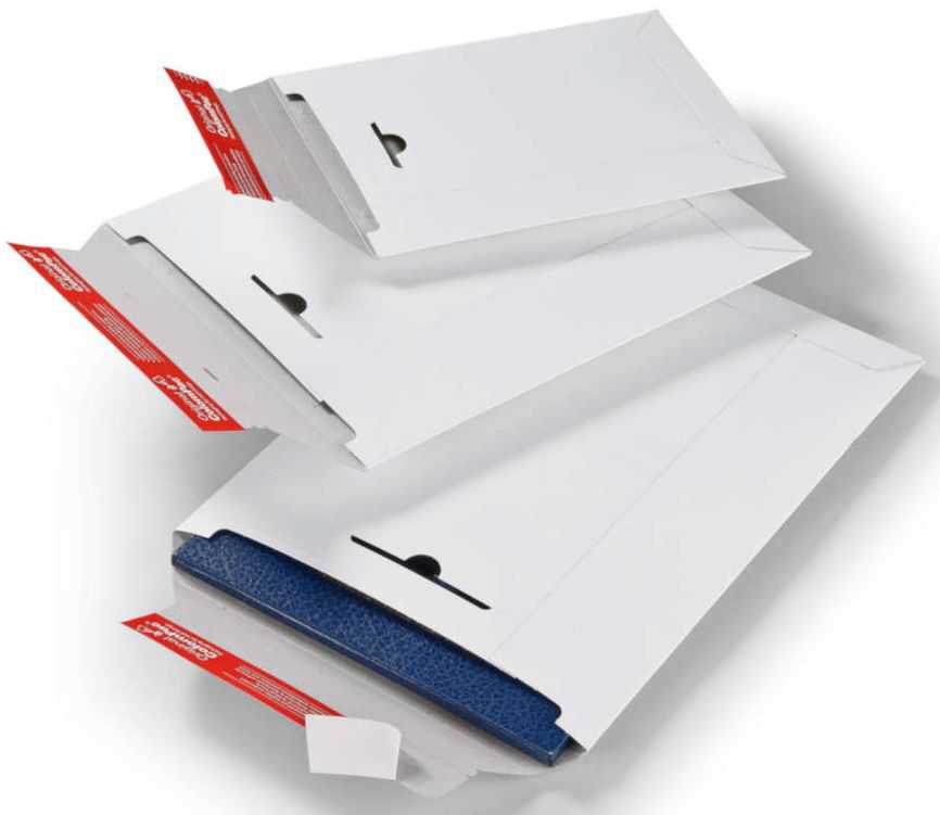 Versandtasche aus weißer Vollpappe 235 x 310 x 0-30 mm