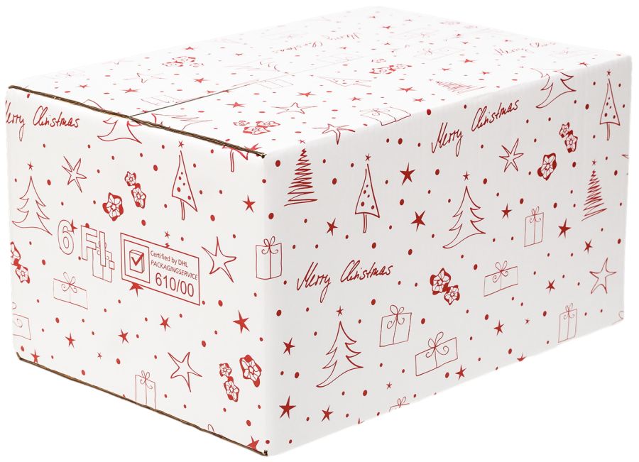 Versandkarton "DU-LOG®" (DHL/PTZ-geprüft) "Merry Christmas" 6er Wein/Sekt - nur Umkarton