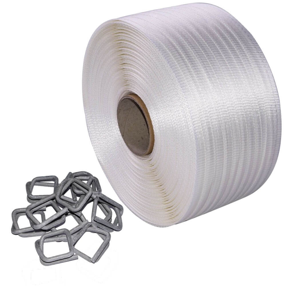 Set Gewebtes Umreifungsband 19 mm + Metallklemmen