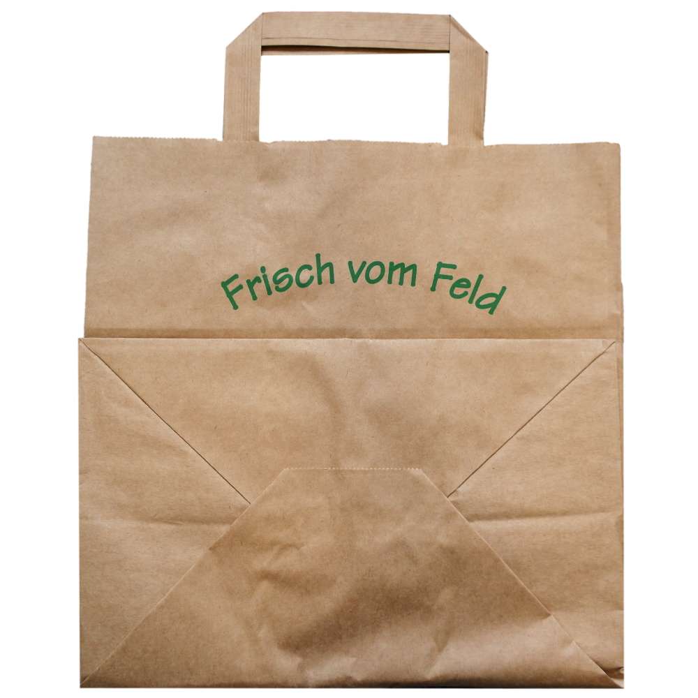 braune Kraft Papiertragetasche bedruckt, 260 + 170 x 250 mm *Erdbeer*