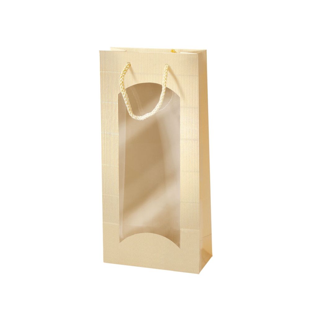 Geschenktüten offene Welle, Kordel und Folienfenster, 170 x 85 x 360 mm, creme