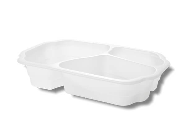 weiße Bio Siegeschale "Take Away" 3-fach, 250 x 159 x 48 mm (550/350/200 ml)