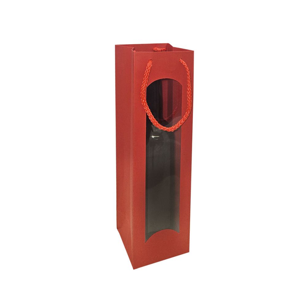 Geschenktüten Struktur Fibra, Kordel und Folienfenster, 100 x 85 x 360 mm, rot