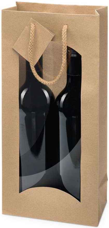 Tragetasche Kraftpapier Natur mit Fenster 2er Wein/Sekt