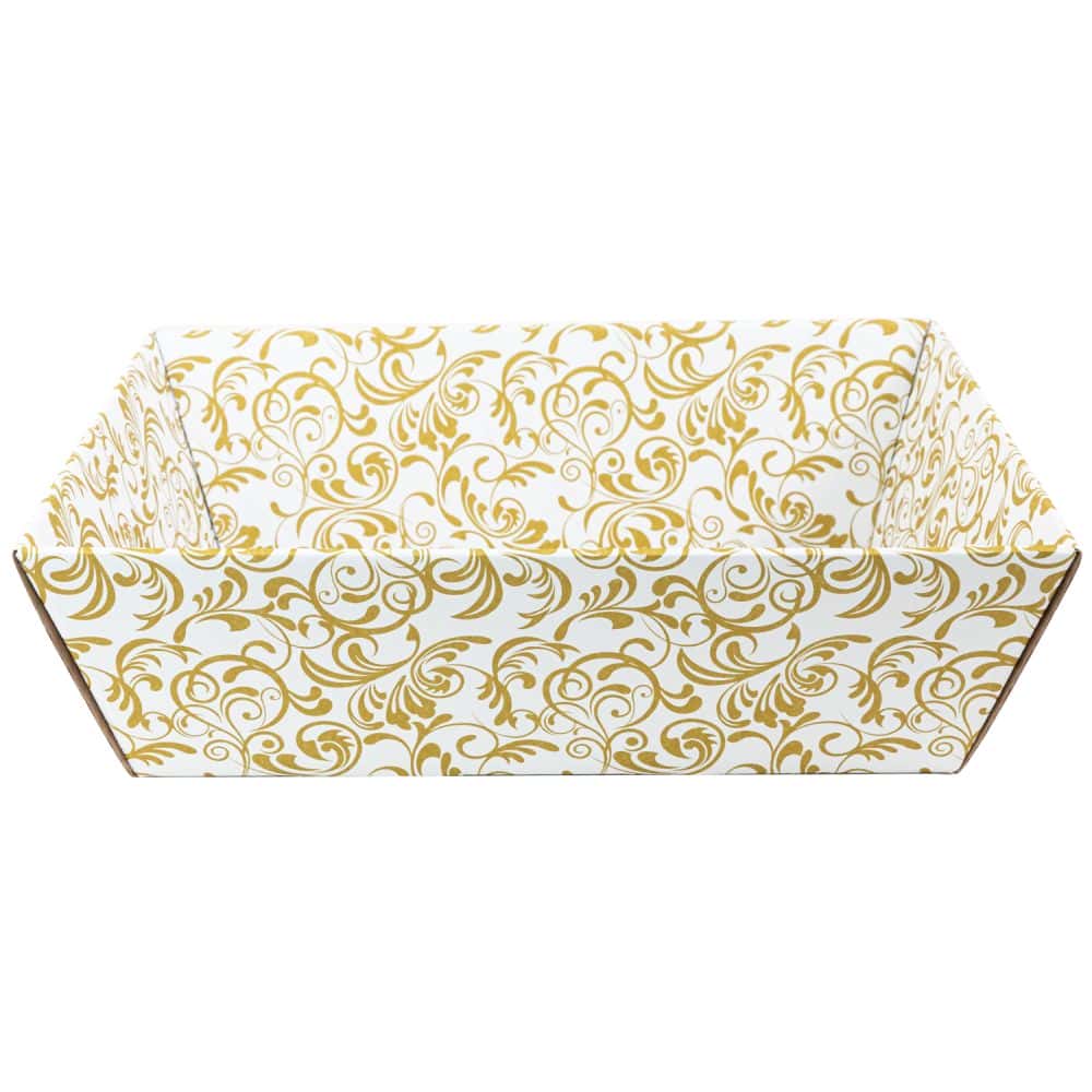 Präsentkorb viereckig 200 x 275 x 80 mm Weiß-Gold