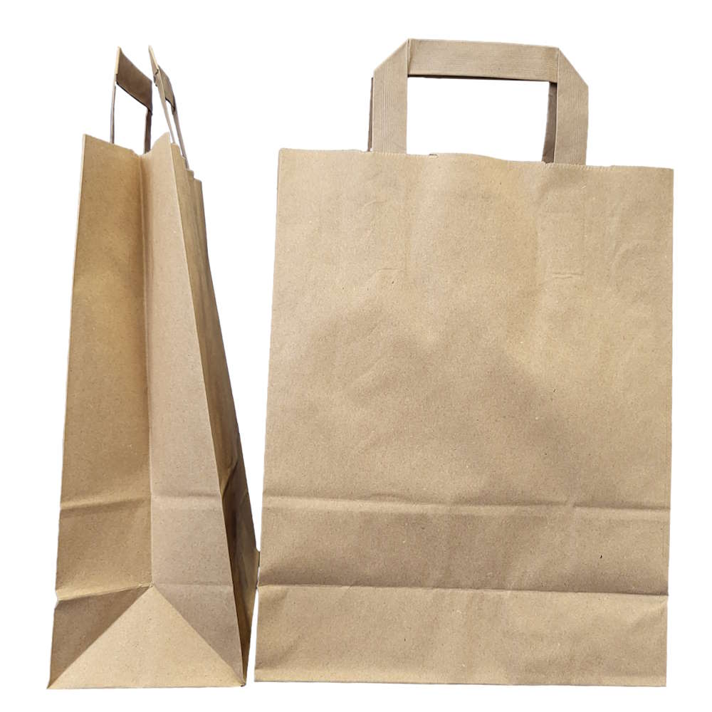 Papiertüten mit Flachhenkel, braun, 70 g/m² 22 + 10 x 28 cm