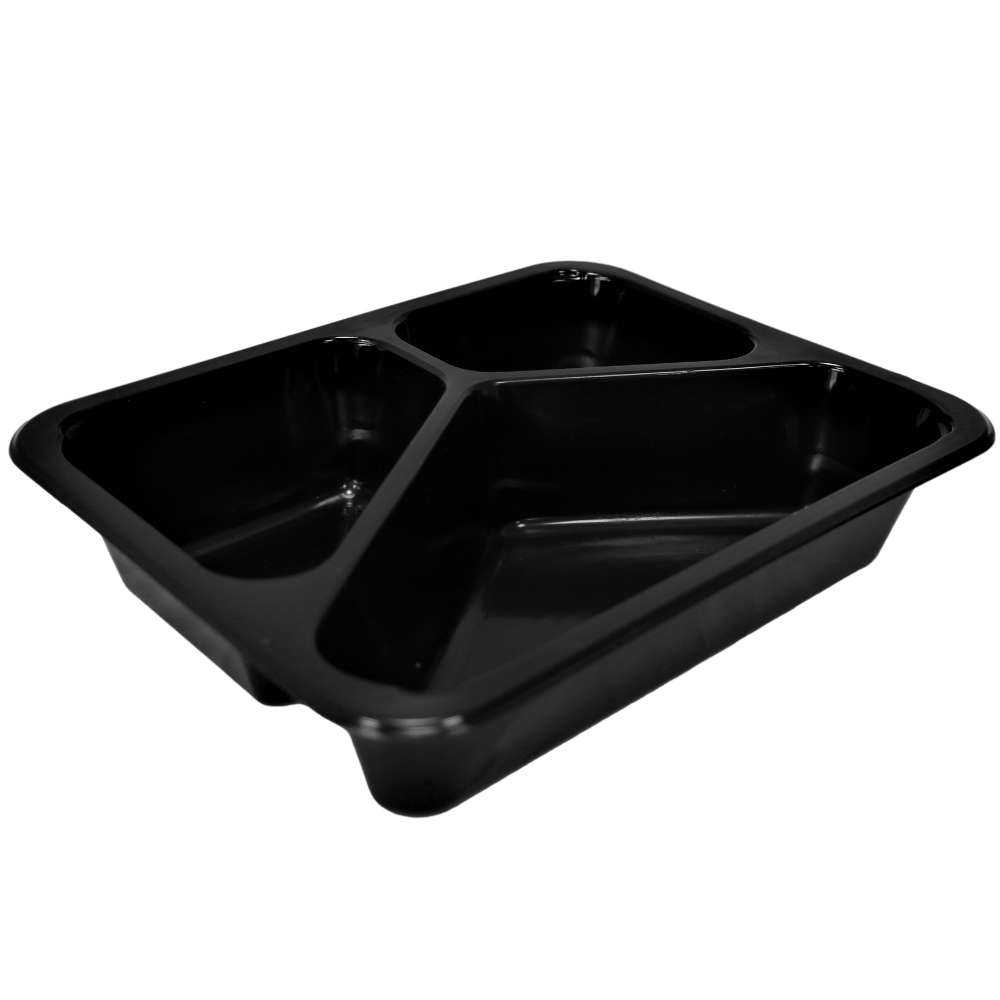 Mehrweg Menüboxen, eckig, 227 x 178 mm, schwarz 325 + 225 + 600 ml (3-geteilt, Höhe 45 mm)