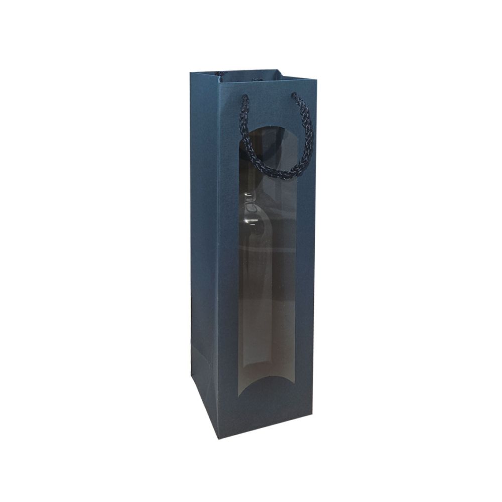 Geschenktüten Struktur Fibra, Kordel und Folienfenster, 100 x 85 x 360 mm, blau