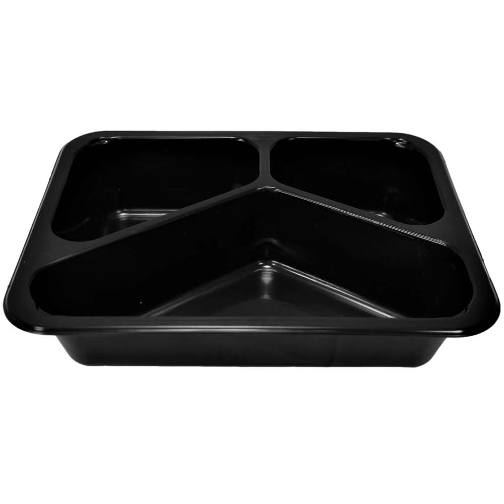 Mehrweg Menüboxen, eckig, 227 x 178 mm, schwarz 325 + 225 + 600 ml (3-geteilt, Höhe 45 mm)