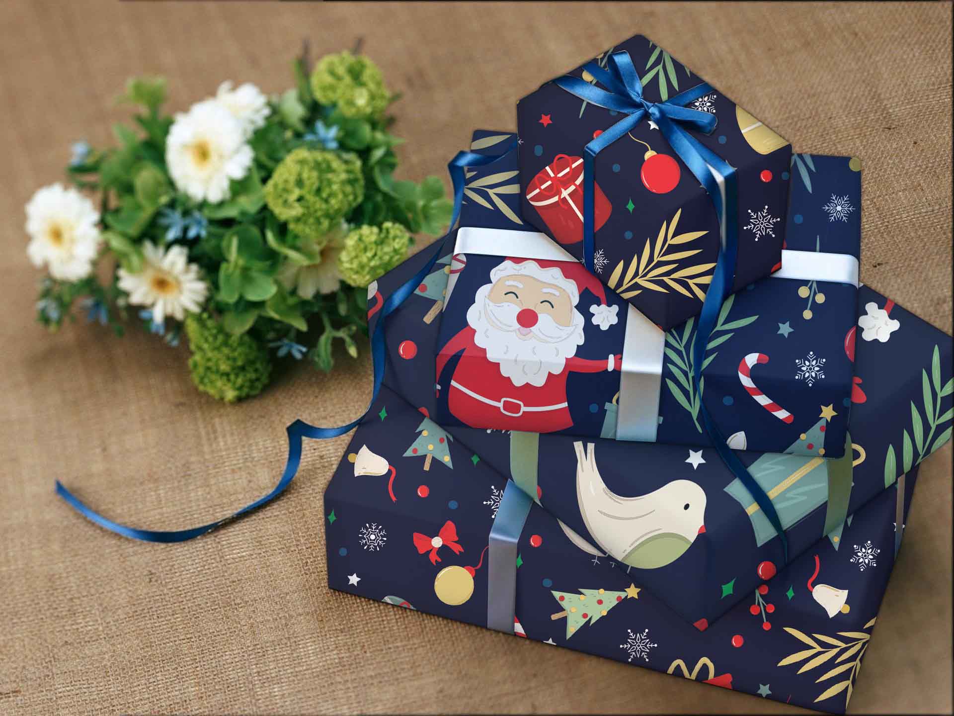 Geschenkpapier für Weihnachten, 5 Bögen Premium Geschenkpapier 75 x 50cm