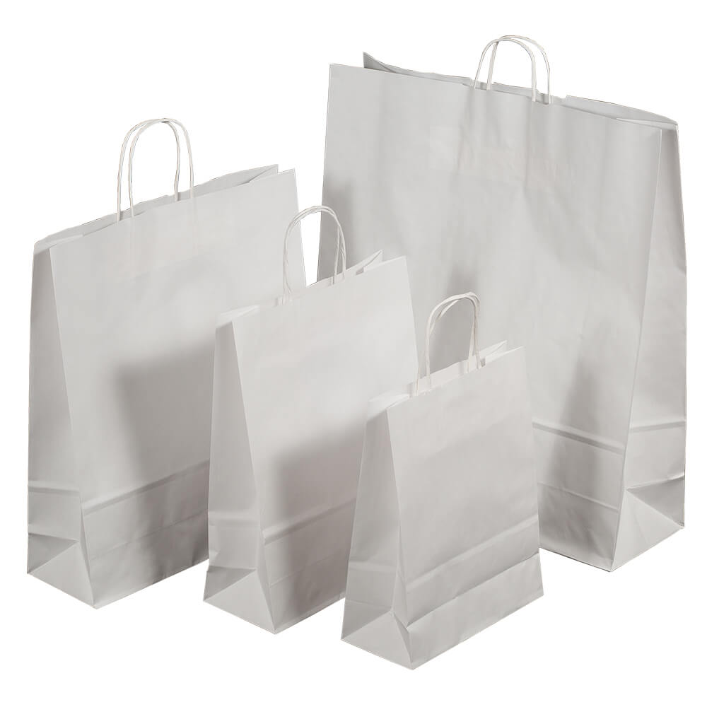 weiße Papiertragetasche mit Kordelgriff, 6 l, 240 x 110 x 310 mm