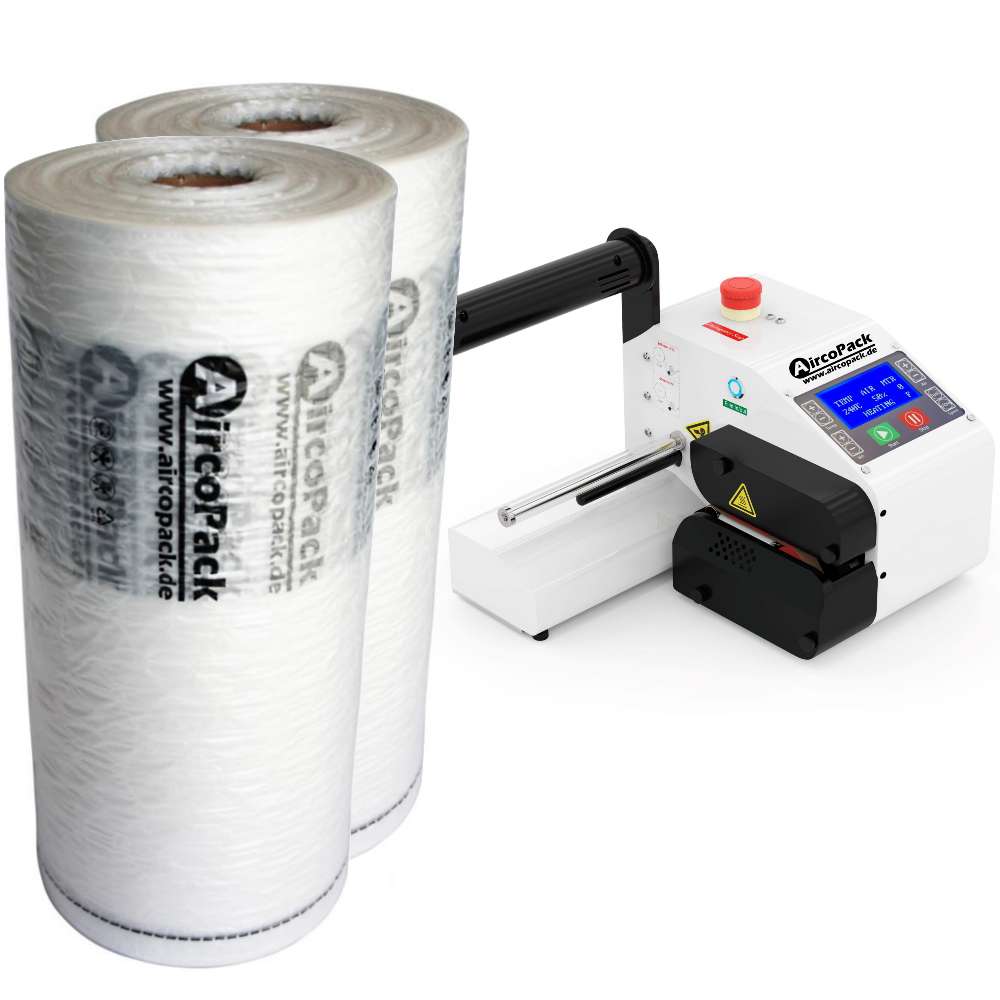 Aircopack AP-X4 - 2 in 1 Starterpaket Luftkissenmaschine & Luftpolstermaschine inkl. 2 x 7 Kammern 400 mm x 330 mm x 450m