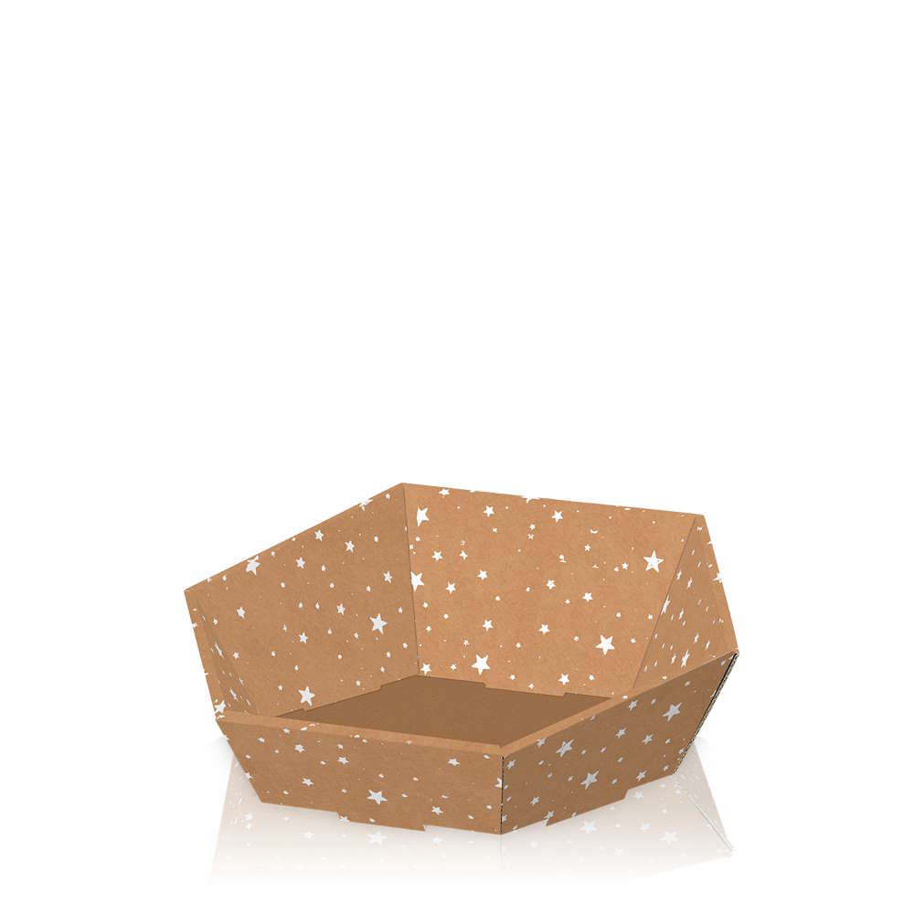 Präsentkorb sechseckig Natur "Winternacht" 330 x 270 x 75/110 mm (klein)