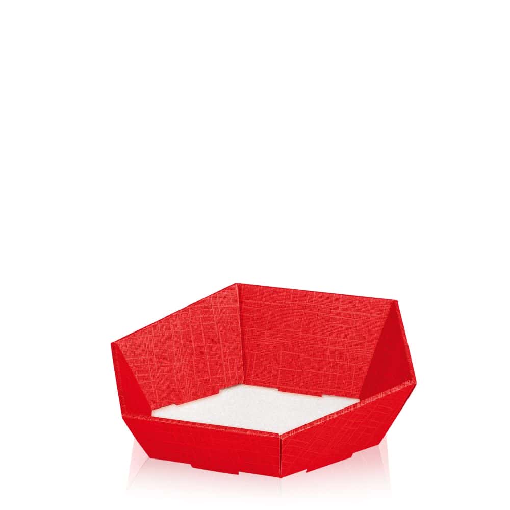 Präsentkorb sechseckig Strukturprägung 330 x 270 x 75/110 mm (klein) Rot