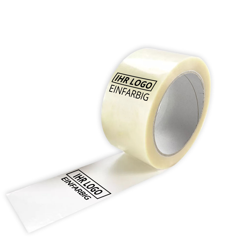 PVC Klebeband transparent, individuell bedruckt, Naturkautschuk, 50 mm x 66 m, 33 µ, 1-farbig
