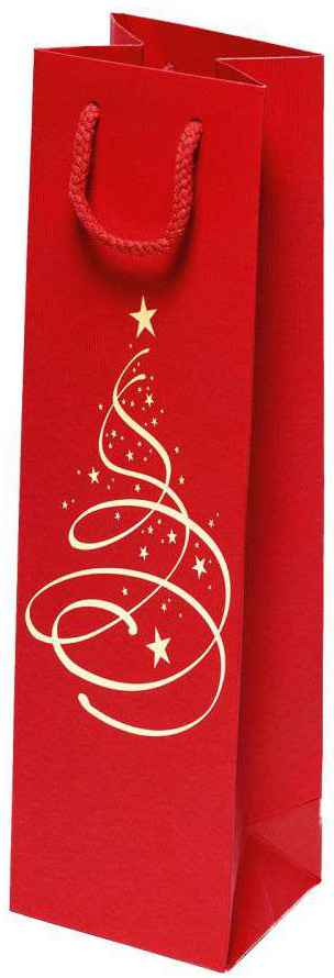 Geschenktüten Weihnachten Streifenprägung, rot "Christbaum" 1er Wein/Sekt