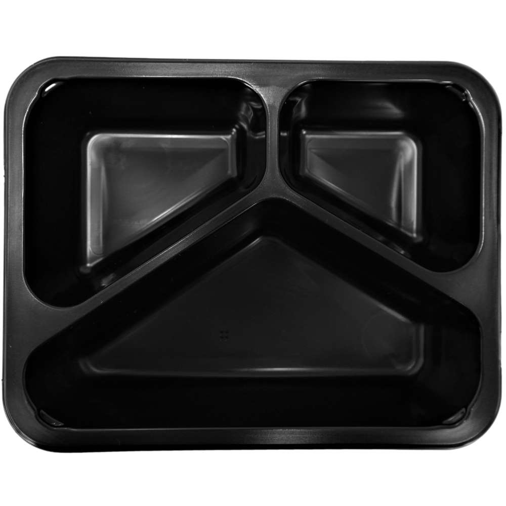 Mehrweg Menüboxen, eckig, 227 x 178 mm, schwarz 325 + 225 + 600 ml (3-geteilt, Höhe 45 mm)