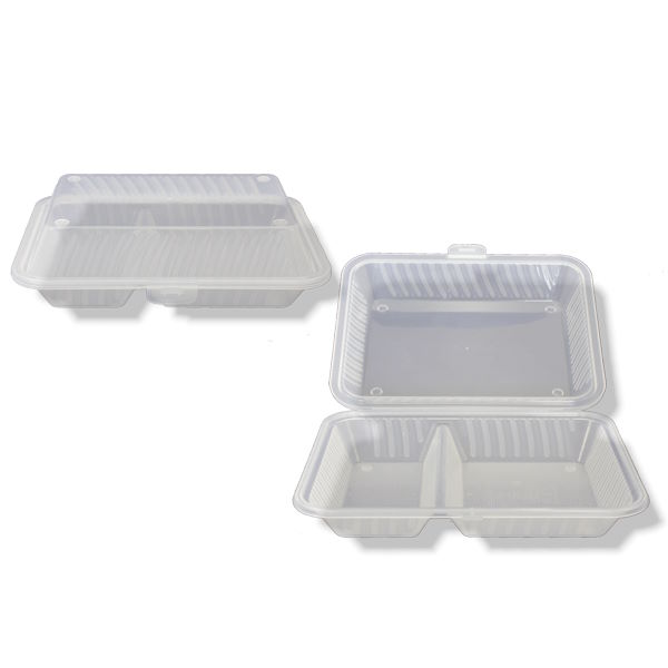 Mehrweg Menüboxen transparent, eckig 255 x 210 x 75 mm (2-geteilt)